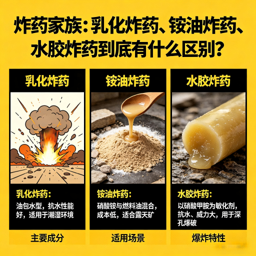 三更罗镇炸药家族：乳化炸药、铵油炸药、水胶炸药到底有什么区别？